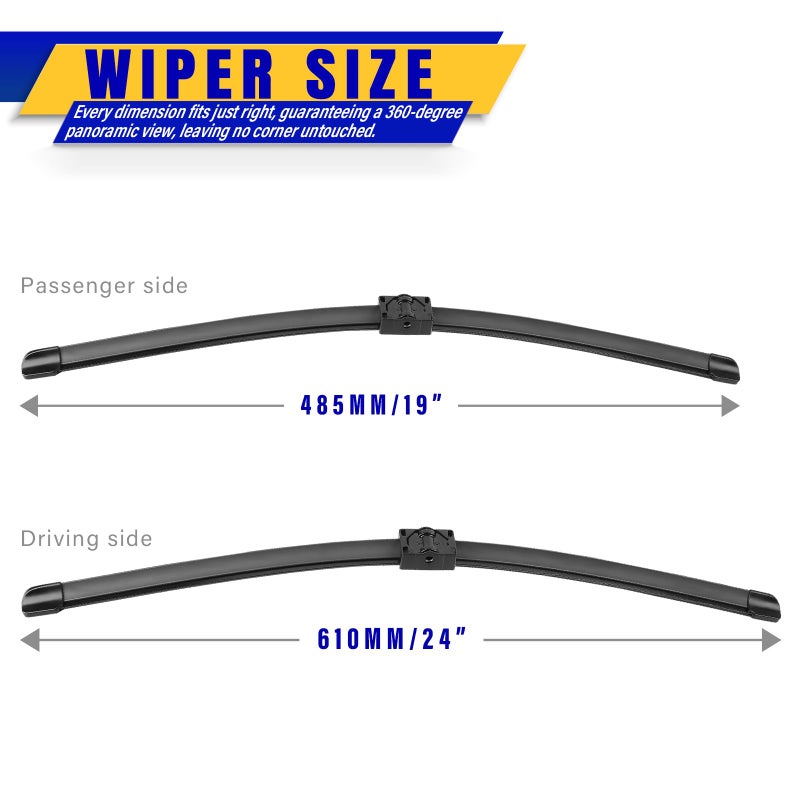 Rooppa 2 wipers Replacement for BMW 3-Series 4-Door E90 E91 06/2006-08/2009 325xi 328i 328xi 328ixDrive 330i 330xi 335i 335xi M3, Windshield Wiper Blades Original Equipment Replacement - 24"/19" (Set of 2) - Image 2